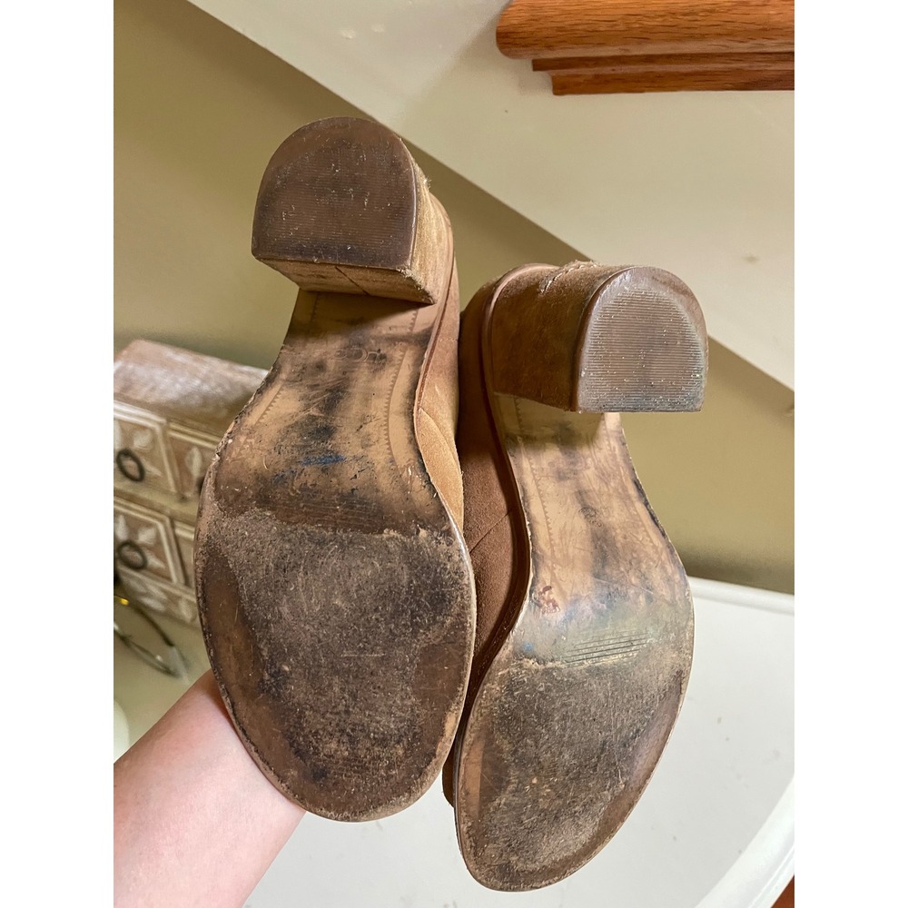 UGG Ginger Brown Suede Peep Toe Ankle Booties Block Heel Size 10 - Picture 6 of 8